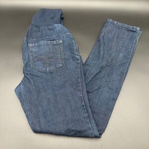 Indigo Blue Women's Small Maternity Jeans Dark Wash Denim‎ Over Belly Panel